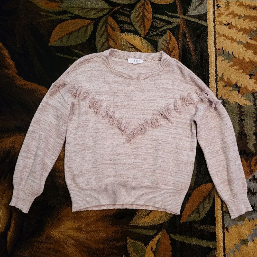 THML Anthropologie Fringe Wheat Boho Sweater Women's XS